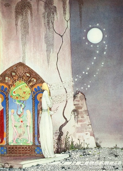 Northern folktale art nouveau illustration reprint print 1914 kay nielsen girl full moon stars