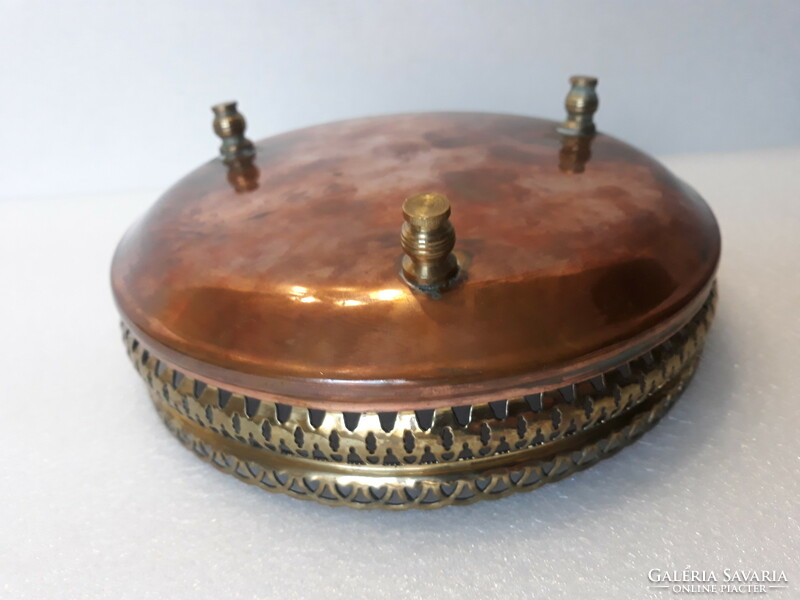 Beautiful antique red copper centerpiece with openwork brass rim