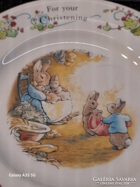 Csodálatos Wedgwood angol gyermek porcelán lapos tányér Peter Rabbit Nyúl Péter kalandjairól