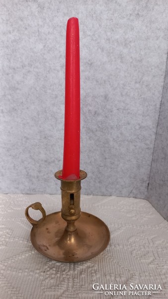 Antique 1800s Italian brass walking candle holder with adjustable candle height