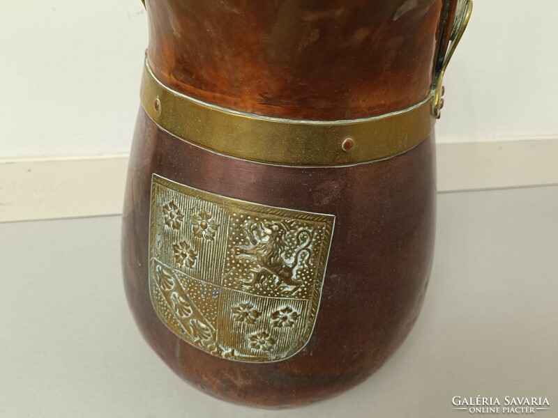 Antik konyhai edény kanna kaspó vörösréz dekoratív sárgaréz füllel 463 8202