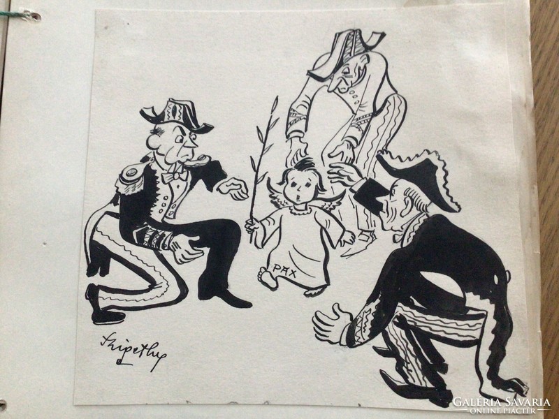 István Szigethy's original caricature drawing of the free mouth. For sheet 20 x 21 cm