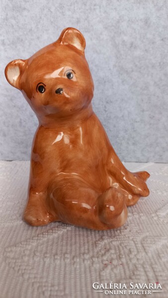 Bodrogkeresztúr ceramic teddy bear, hand painted, 15.5 x 13.5 cm