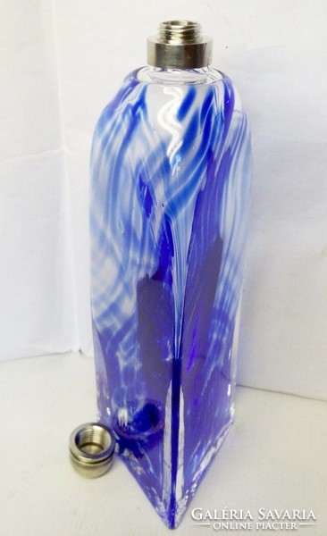 A crystal rarity with a prism-shaped blue patterned metal cap liqueur for your display case