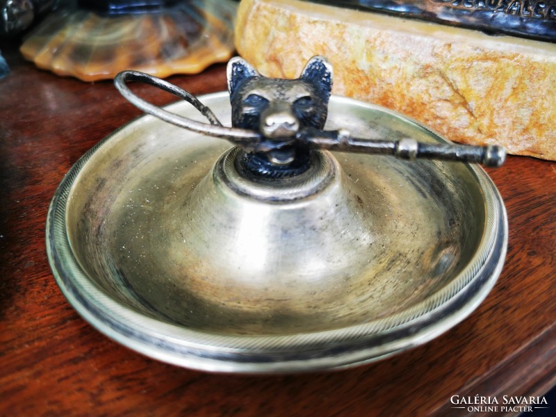 Antique bear head alpaca ashtray
