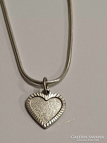 Silver snake necklace with silver heart pendant