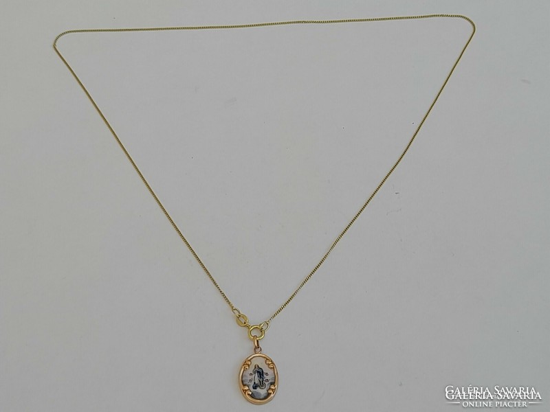8K gold chain with 14k antique gold Virgin Mary pendant