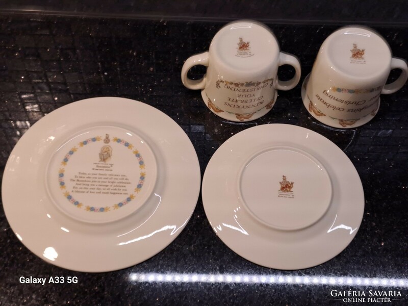 Royal Doulton angol gyermek porcelán étkészlet Bunnykins 1984 nyuszis tányérok bögrék