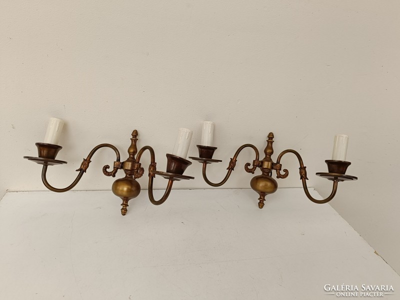 Antique patinated copper two-armed Flemish wall arm with a pair of papier-mâché candles + 4 bulbs 902 8363