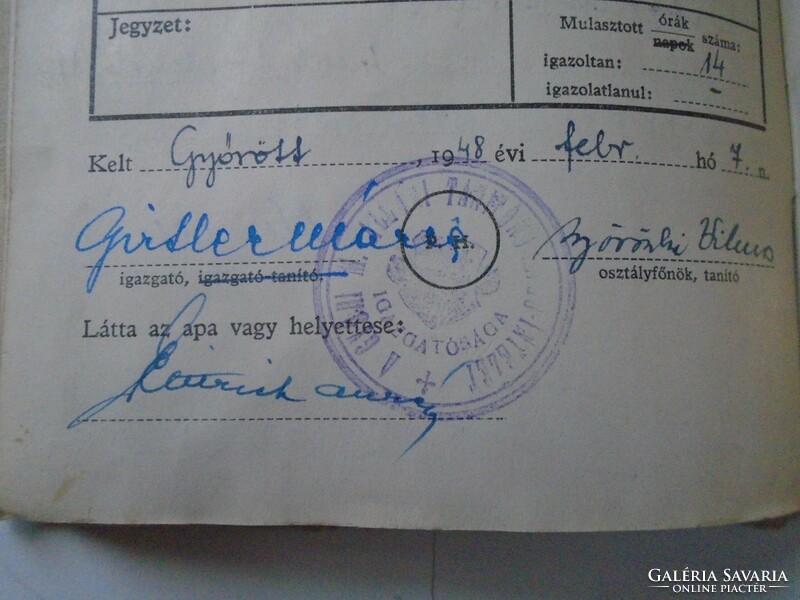 Za478.10 éva (arad) Dittrich, Győr, 1947 notice of Mária Girtler, daughter of Aurél Dittrich, bank manager