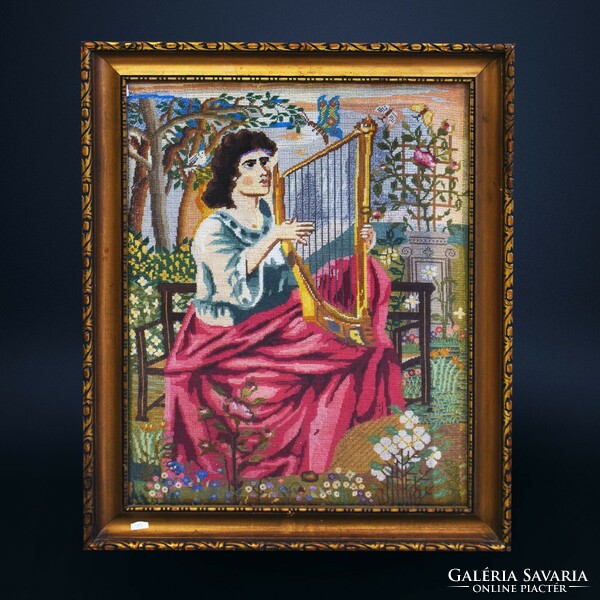 Woman playing the harp - tapestry