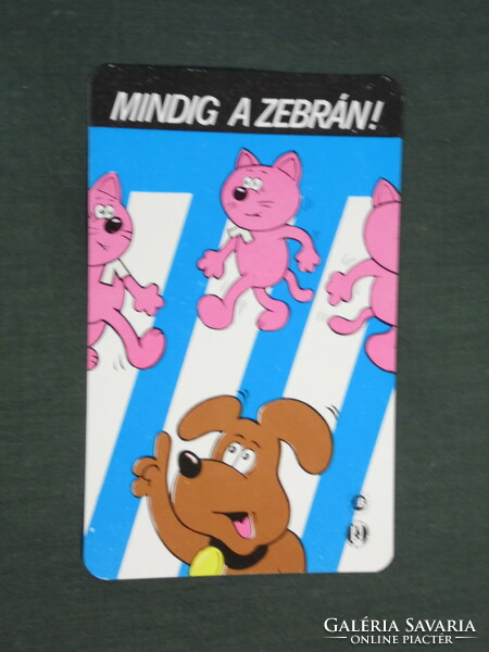 Kártyanaptár, Közlekedésbiztonsági tanács,grafikai rajzos,humoros, kutya,macska, 1981,   (4)