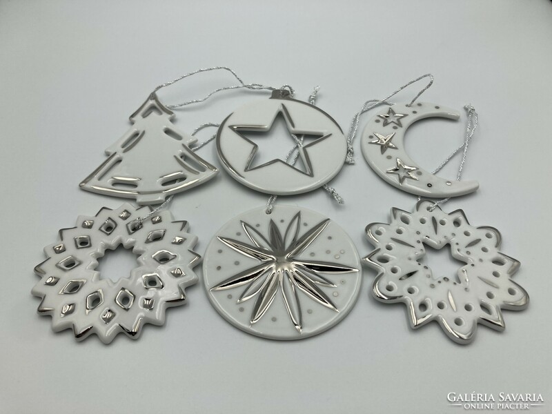 Hölóházi porcelain Christmas tree decoration set, platinum