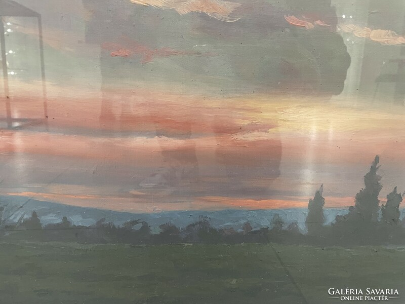 Kálmándy Pap László naplemente tájkép festmény erdőbelső