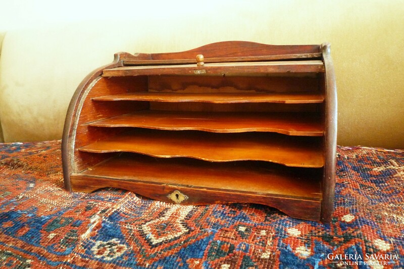 Antik rolós szekrény redőnyös szekrény XIX.sz. vége íróasztali kellék polcos szekrényke