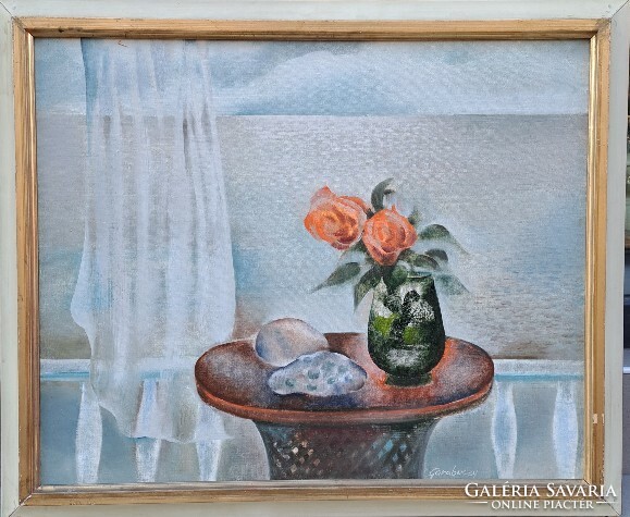 Ágnes Garabuczy (1936-2020) : on the balcony, 60x80 cm., Picture gallery