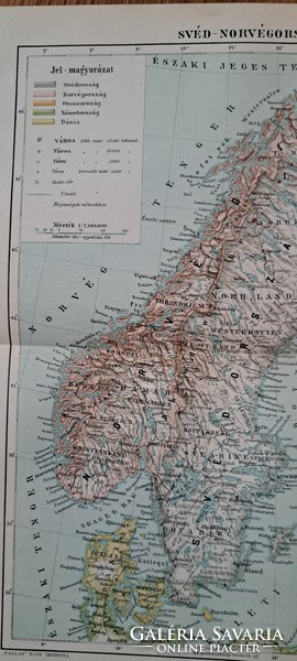 "Svéd-Norvégország térképe" cca 1900  A Pallas Nagylexikon térkép melléklete