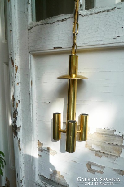Kis 70-es 80-as évekbeli arany színű csillár minimalista függeszték mennyezeti lámpa 3 égős