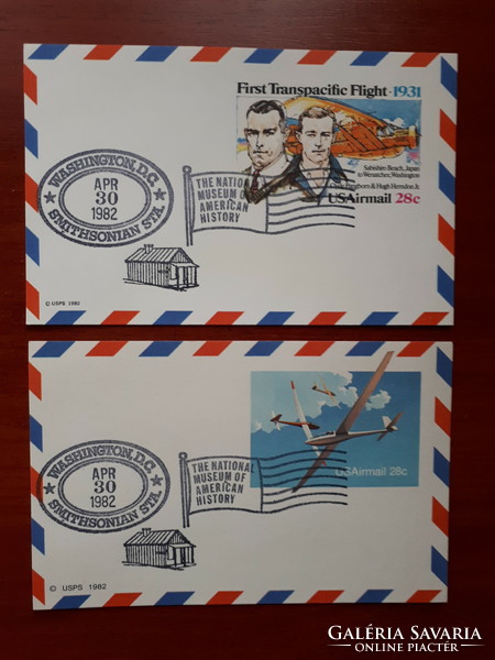 2 usa commemorative cards with occasional stamps - flight