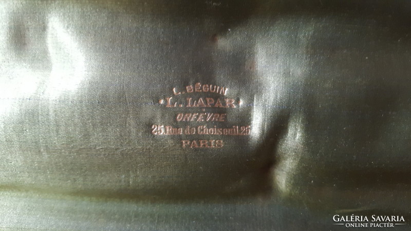 Gyönyörű antik francia L. Lapar ezüst tálaló,szervirozó szett dobozában.