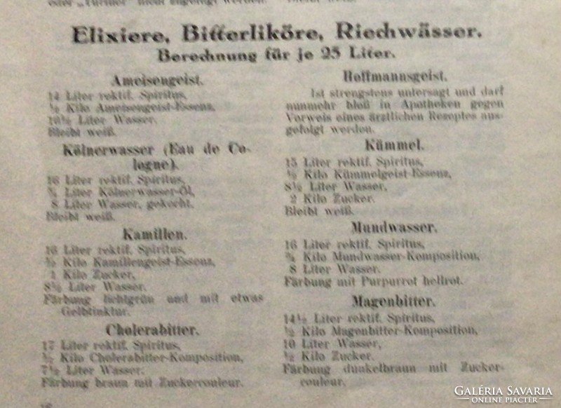 Ellinger Fröhlich & Co. Vorschriften. / Előírás különféle eszenciák készítéséhez.