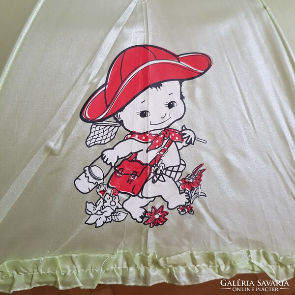 Új, Baba mintás fodros félautomata gyerek esernyő síppal – almazöld-piros