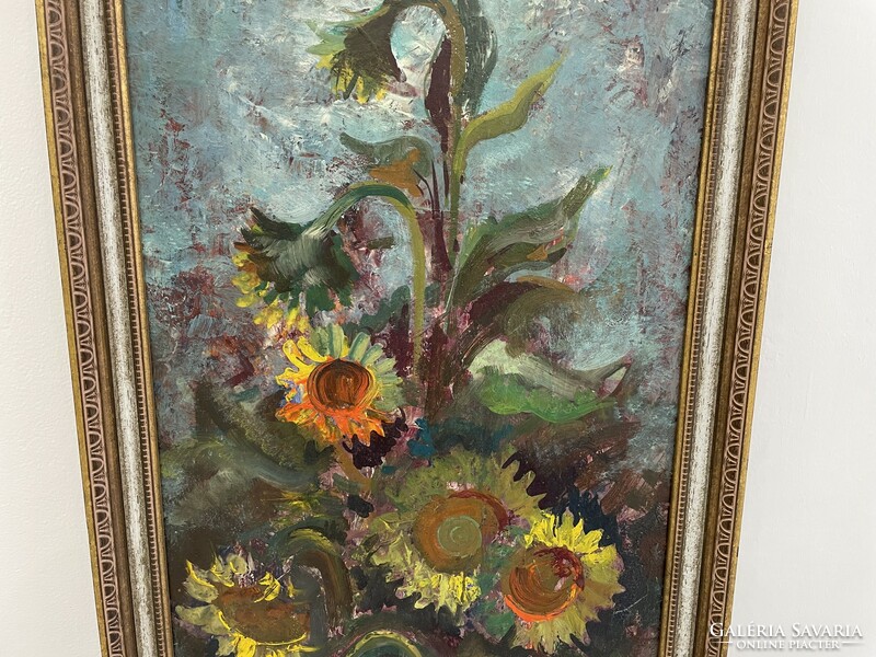 László Holler Sr. sunflowers still life oil painting