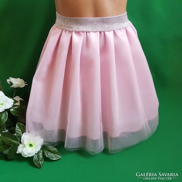 New, custom-made, pink tulle skirt, children's casual skirt with a shiny waist
