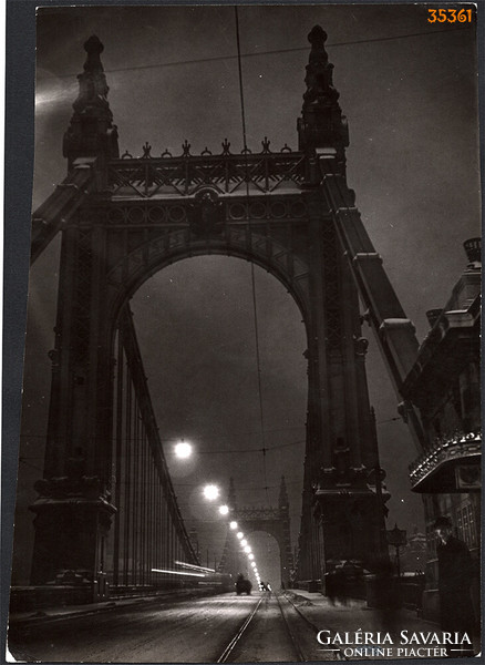 Larger size, photo art work by István Szendrő. Night on the Elizabeth Bridge, 1930s.