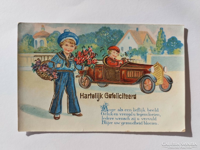 Old postcard 1933 postcard children car