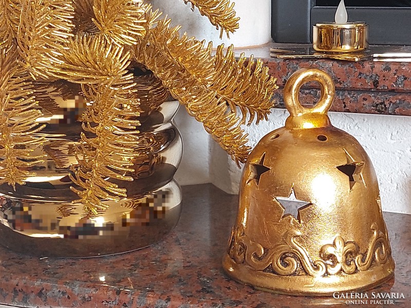 Karácsonyi arany csengő mécsestartó gyertyatál 2 db