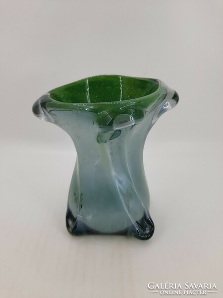 Vastagfalú zöld üvegváza 14 cm