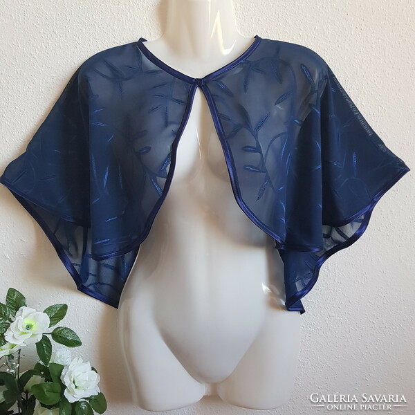 New Custom Made Satin Trim Navy Blue Embroidered Muslin Cape Short Robe