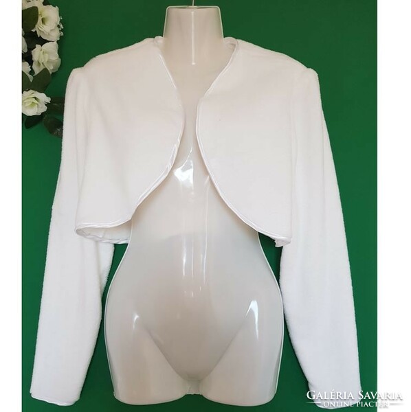 New, custom-made, approx. XL, white bridal bolero with satin trim, half coat