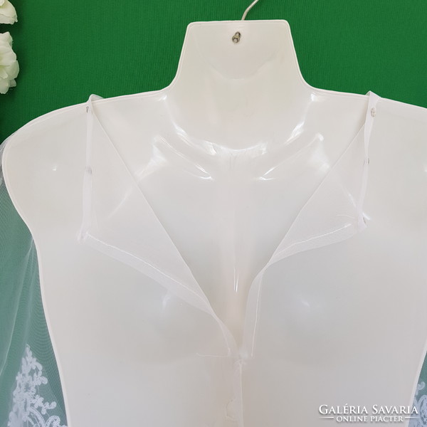 New snow white bridal cape with rhinestones, lace edge, short cloak