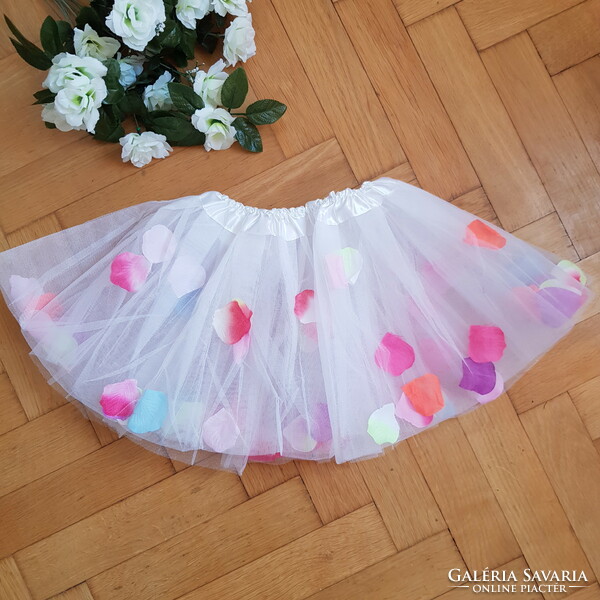 New children's tulle skirt, ballerina skirt, tutu, costume decorated with colorful flower petals
