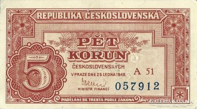 5 korun korona 1949 Csehszlovákia 3. Gyönyörű