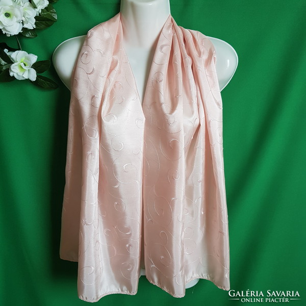 New, custom-made peach pink embroidered satin scarf, shawl, shawl, stole - 55cm x 145cm