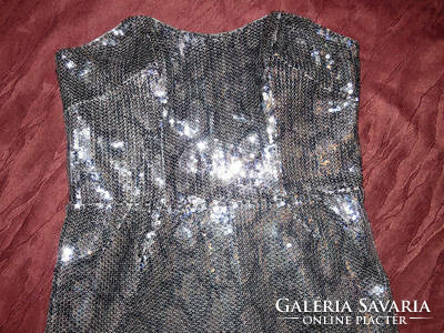 Silver sequin strapless dress 14 lipsy h: 68 cm mb: 86-102 cm size: 80-88 cm