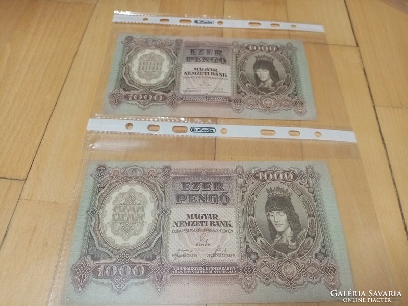 2 db sorszámkövető 1000 pengő, 1943.02.24. veszprémi sorból