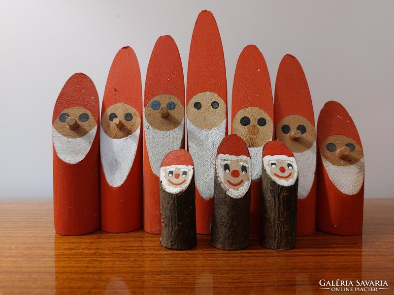 Handmade Santa Claus family painted wooden Santa Claus army