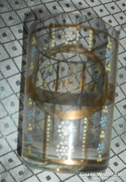 Zománcfestett-antik   üveg emlék pohár