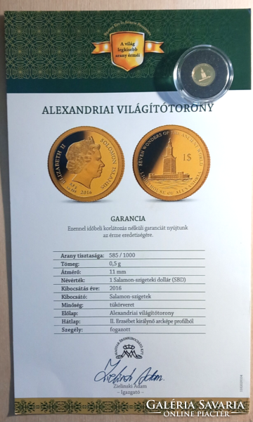 The world's smallest gold coin with a certificate from the Hungarian coin distributor