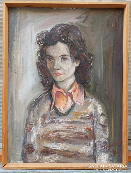 Jelzett olaj-farost női portré festmény