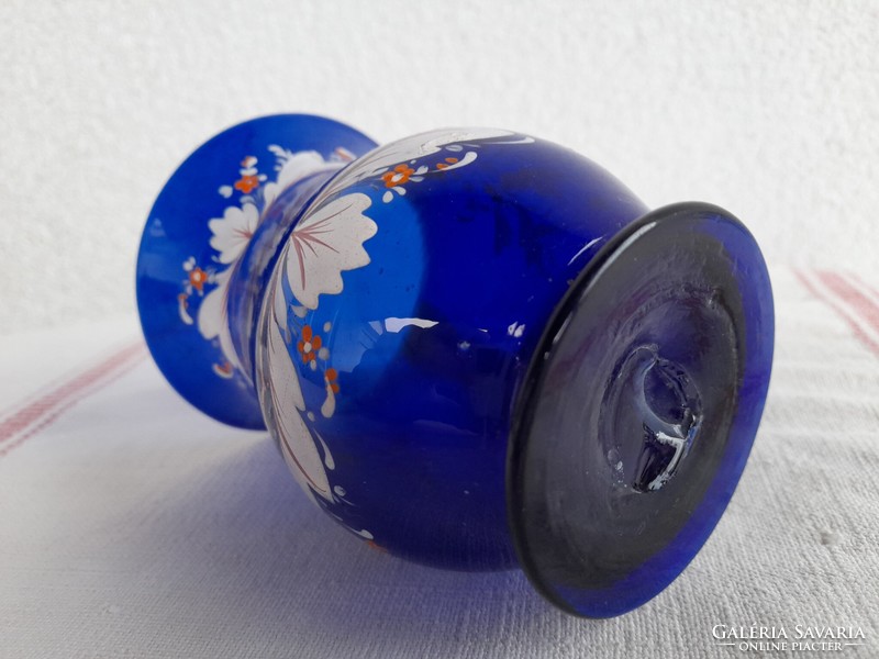 Blown huta blue cobalt glass antique bieder souvenir cup with handle