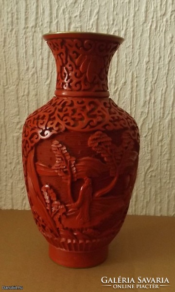 Kínai - cinóber váza - ember ábrázolás - 17 cm