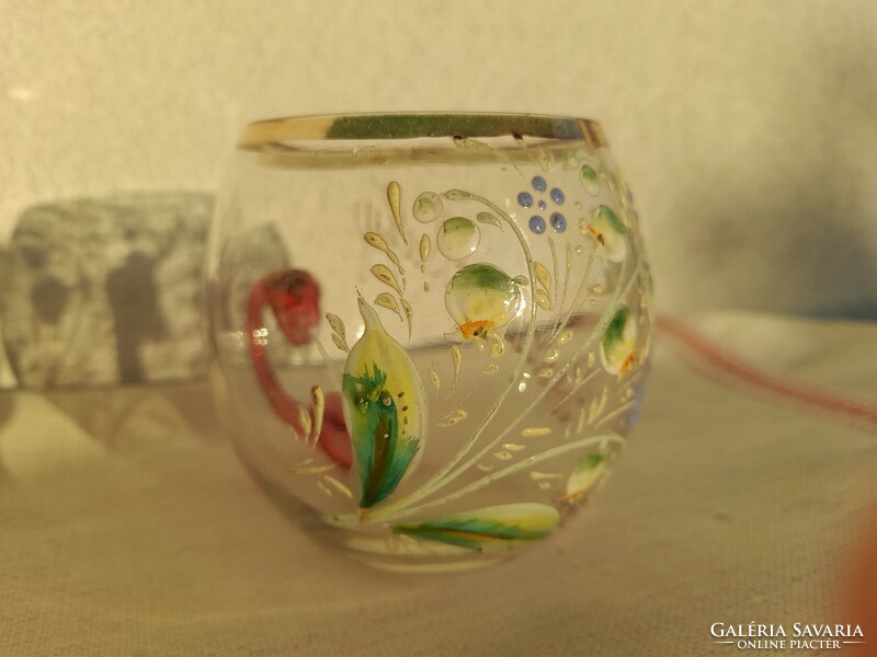 Blown vitreous enamel painted antique commemorative glass
