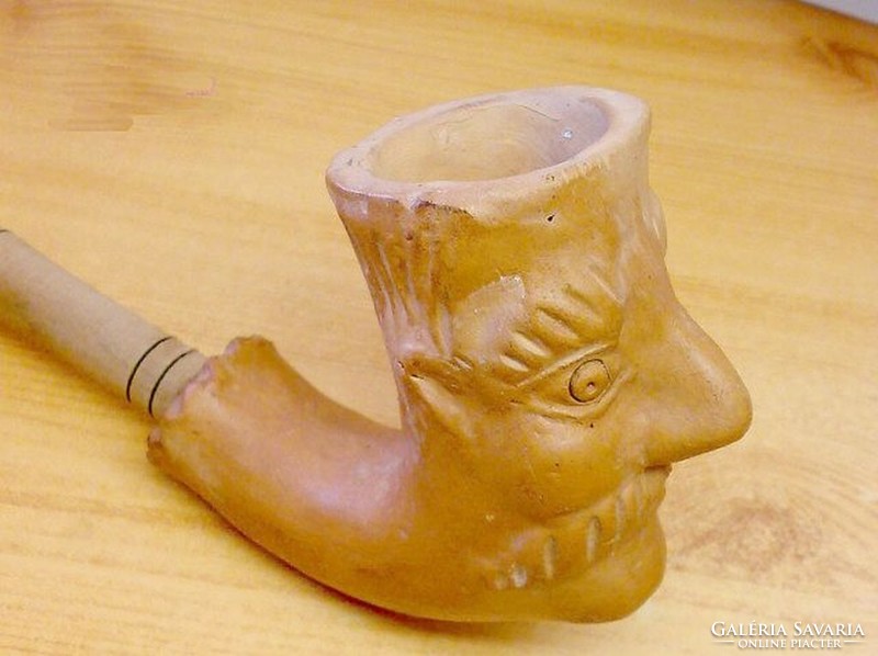 Ceramic pipe with a large mustache figure, natural wood handle, for collection