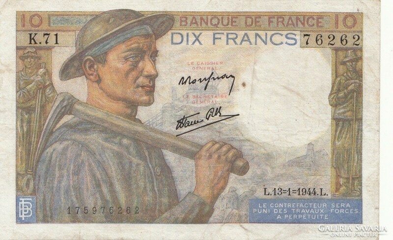 Francia 10 francs 1944 L . Posta van , olvass !