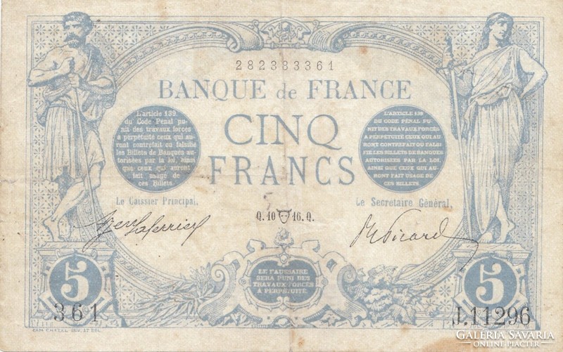 French 5 francs 1916 q . There is mail, read it!